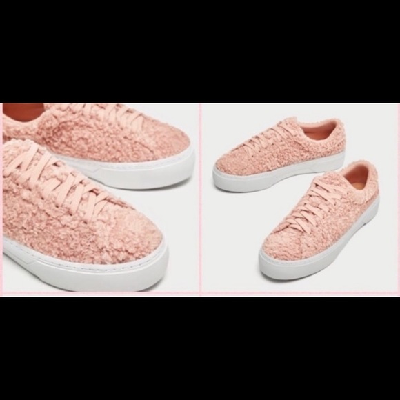 ZARA blush shearling sneakers. Sz.8. - Picture 2 of 5